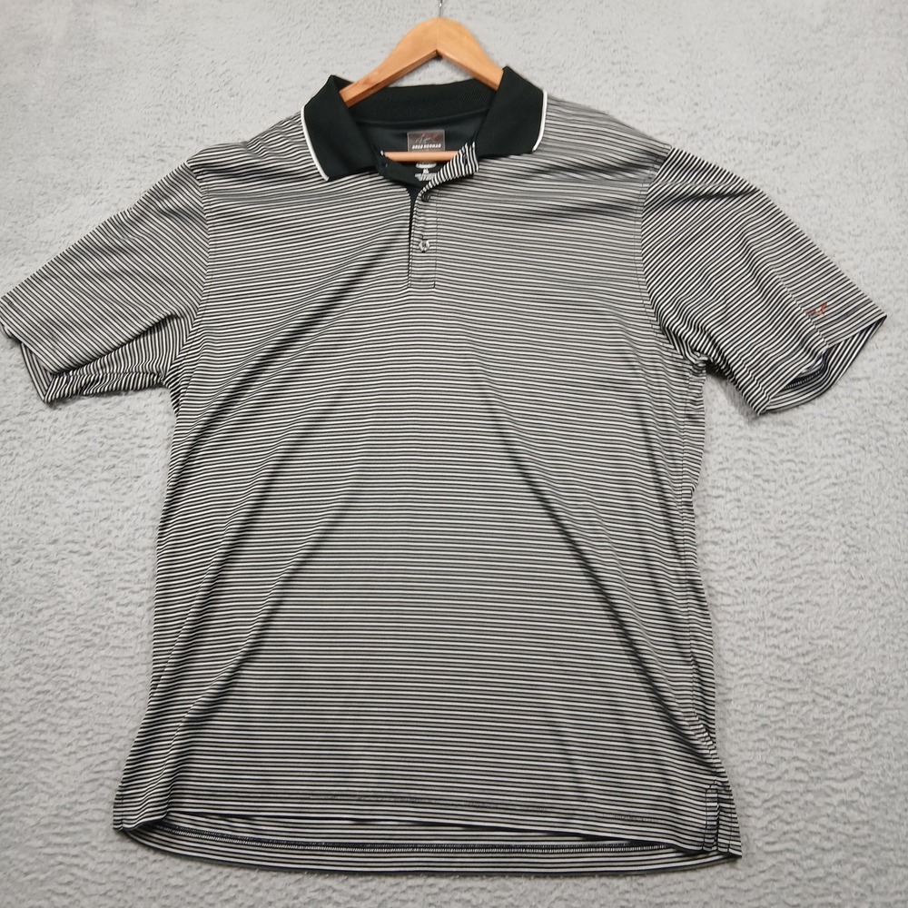 Greg Norman for Tasso Elba Men's XL PlayDry‎ Polo Shirt Black White Stripe Golf